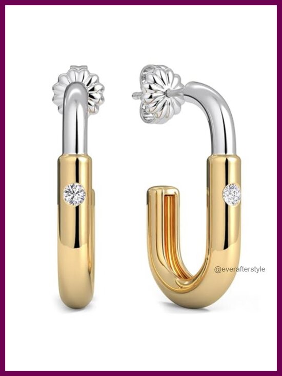 Jewelry - Two Tone Moissanite Hoop Earrings 14k Gold & White Gold Plated Hypoallergenic